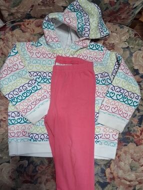 jumping beans White Hoodie with Pink and Teal Heart Accents With Leggings